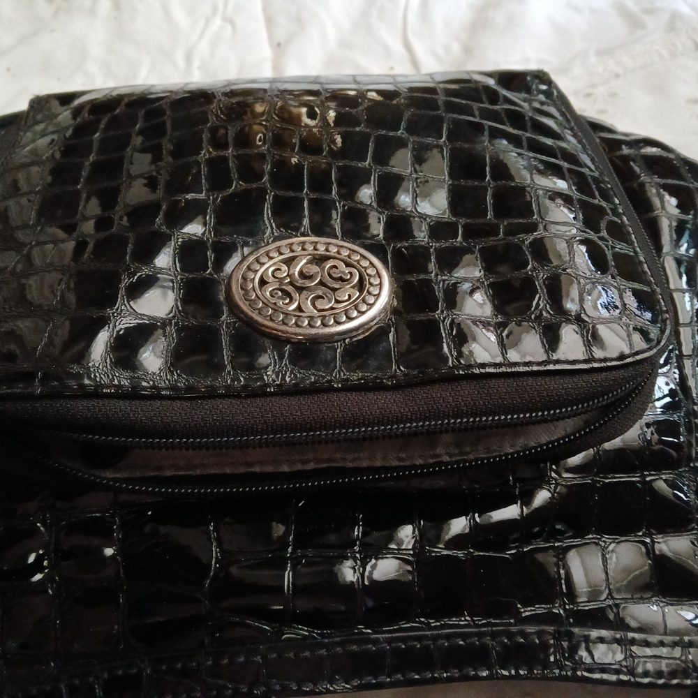 Brighton Black Croc-Embossed Shoulder Bag